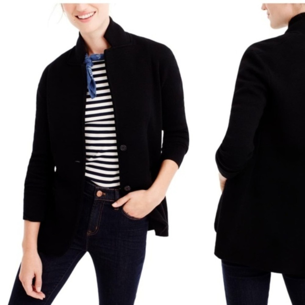 J. Crew Black Merino Wool Buttoned Sweater Blazer ~ Size L